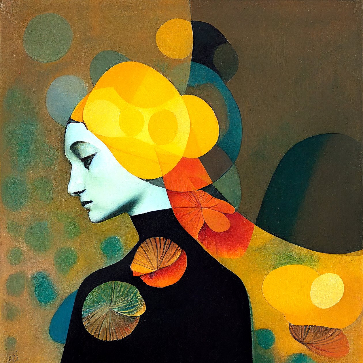 Mulher abstrata pensativa, inspirada por romina ressia, impressões murais de F. Abderrahim