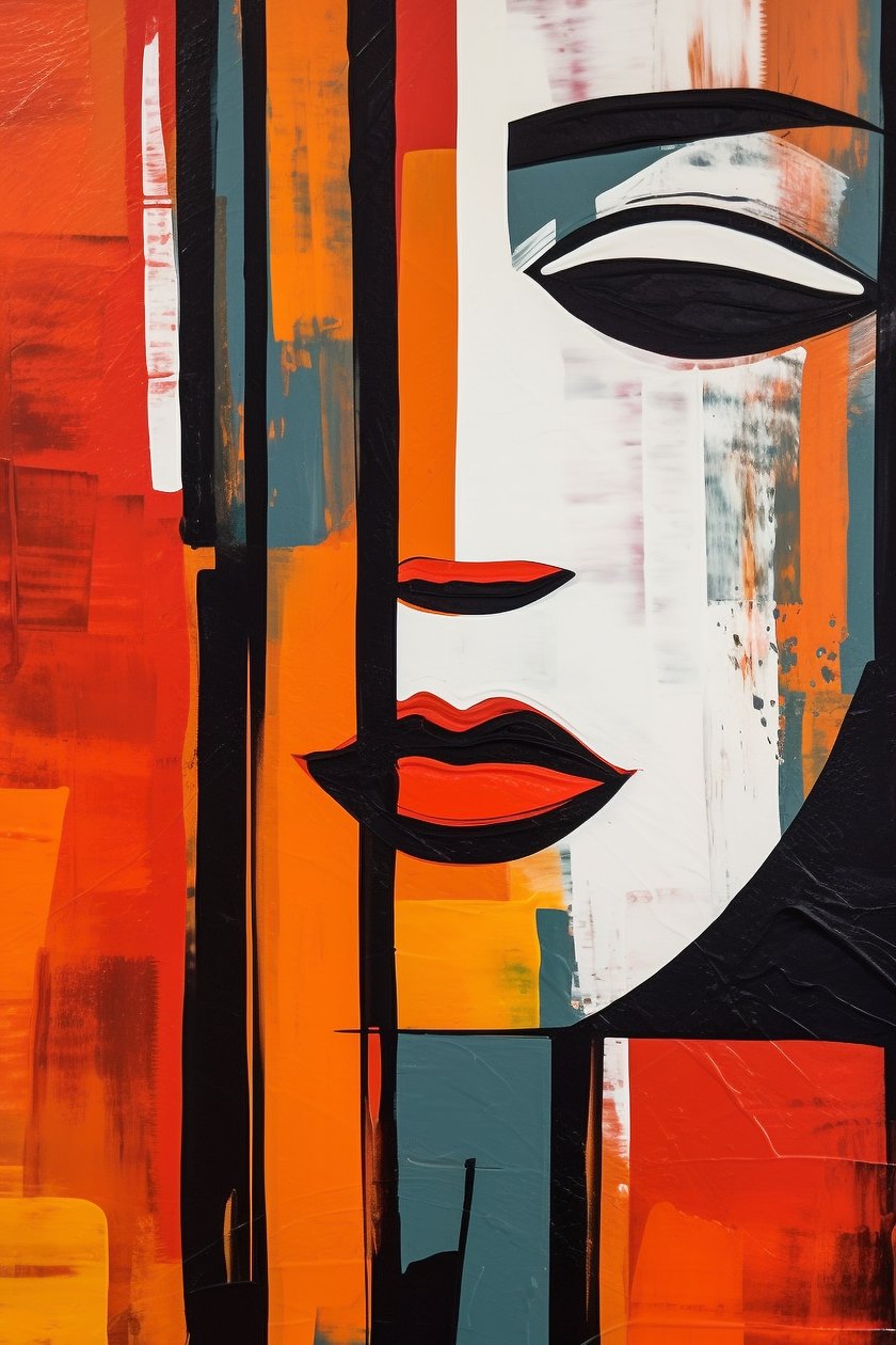 Rosto abstrato de mulher, linhas rectas sobre tela, Arte digital para impressão de F. Abderrahim