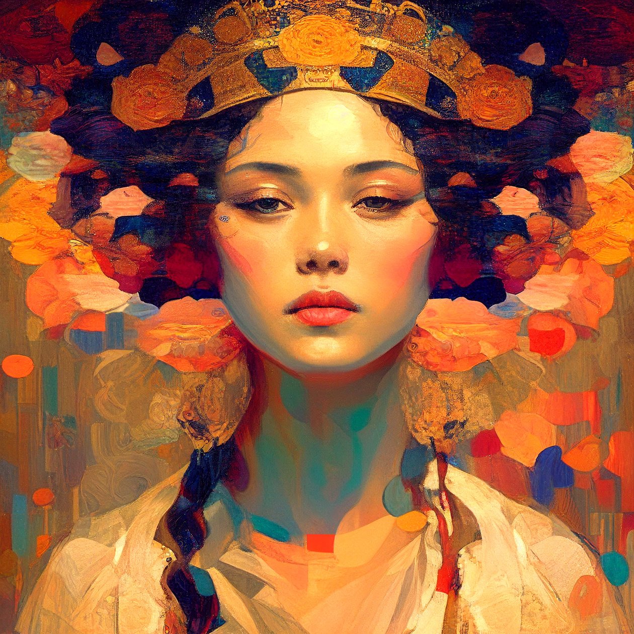 Retrato de Abstrat, Pintura de mulher chinesa bonita, Arte da parede | Impressões em tela de F. Abderrahim