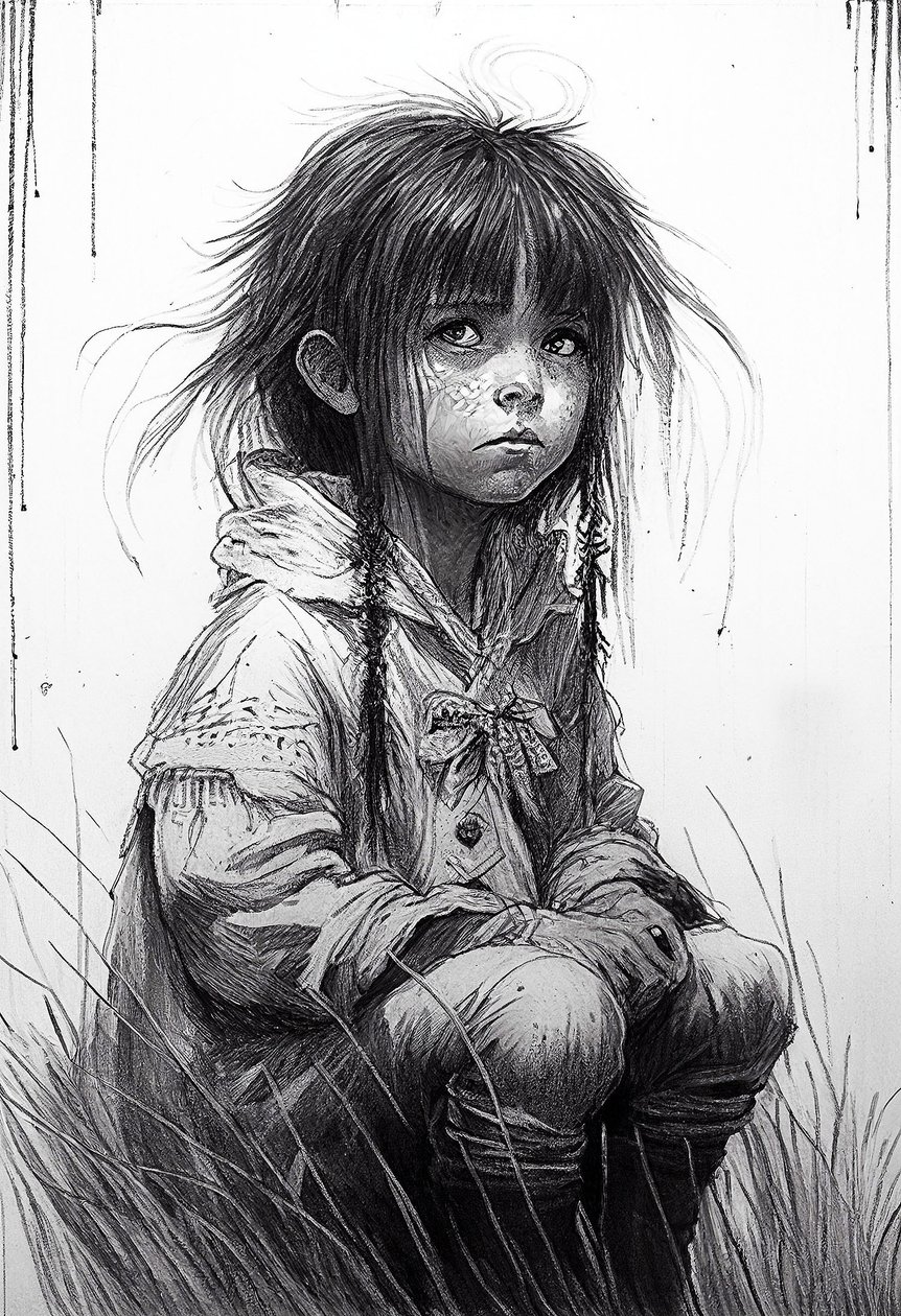  Uma menina inocente, Desenho de retrato, impressões artísticas de F. Abderrahim