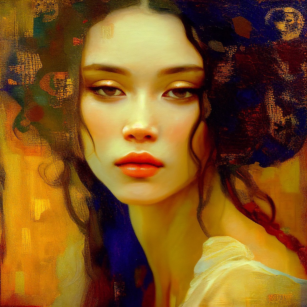 Retrato de mulher bonita, Rosto de rapariga abstrato atraente, Impressões em Tela de F. Abderrahim