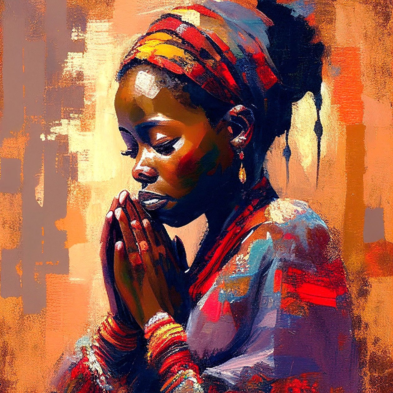 Pintura digital em tela: Rapariga africana em meditação, impressões de arte na parede de F. Abderrahim