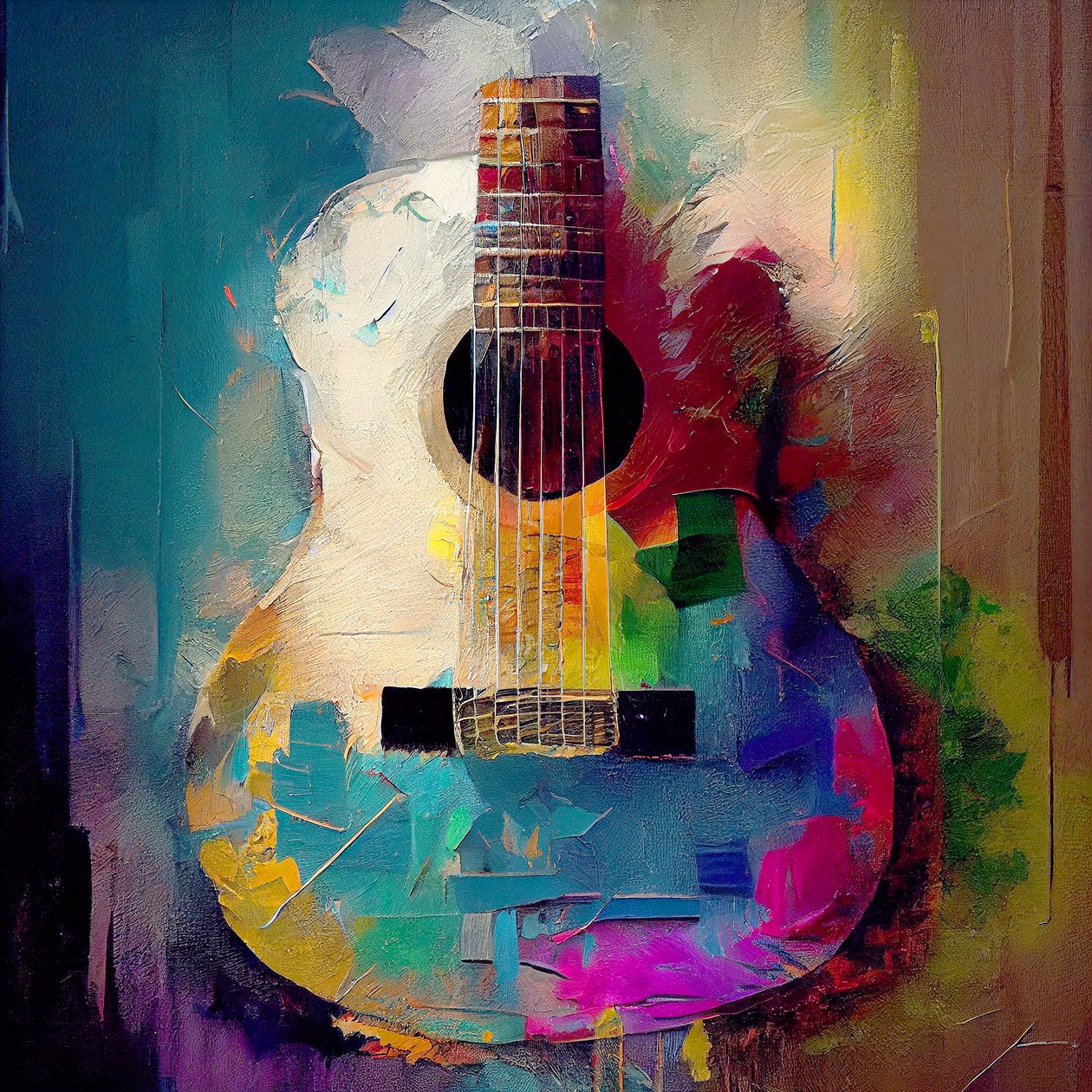 Guitarra eléctrica de rock, instrumento musical com cores quentes, Arte de parede | Impressões em tela de F. Abderrahim