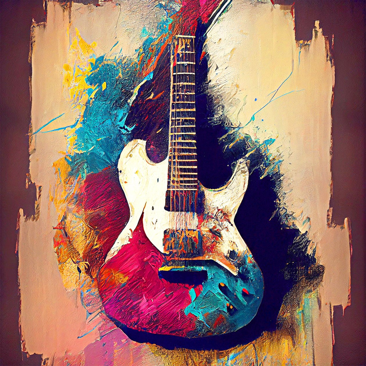Pintura de guitarra eléctrica sobre tela, Impressões de arte musical de F. Abderrahim