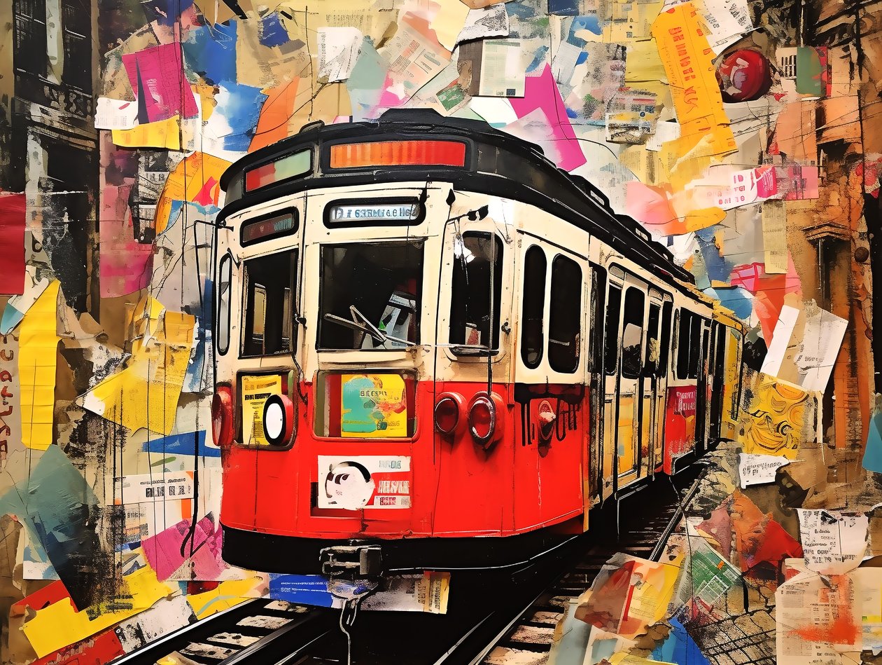 Estação de comboios funicular Autocolantes collage, Arte de parede | Impressões em tela de F. Abderrahim