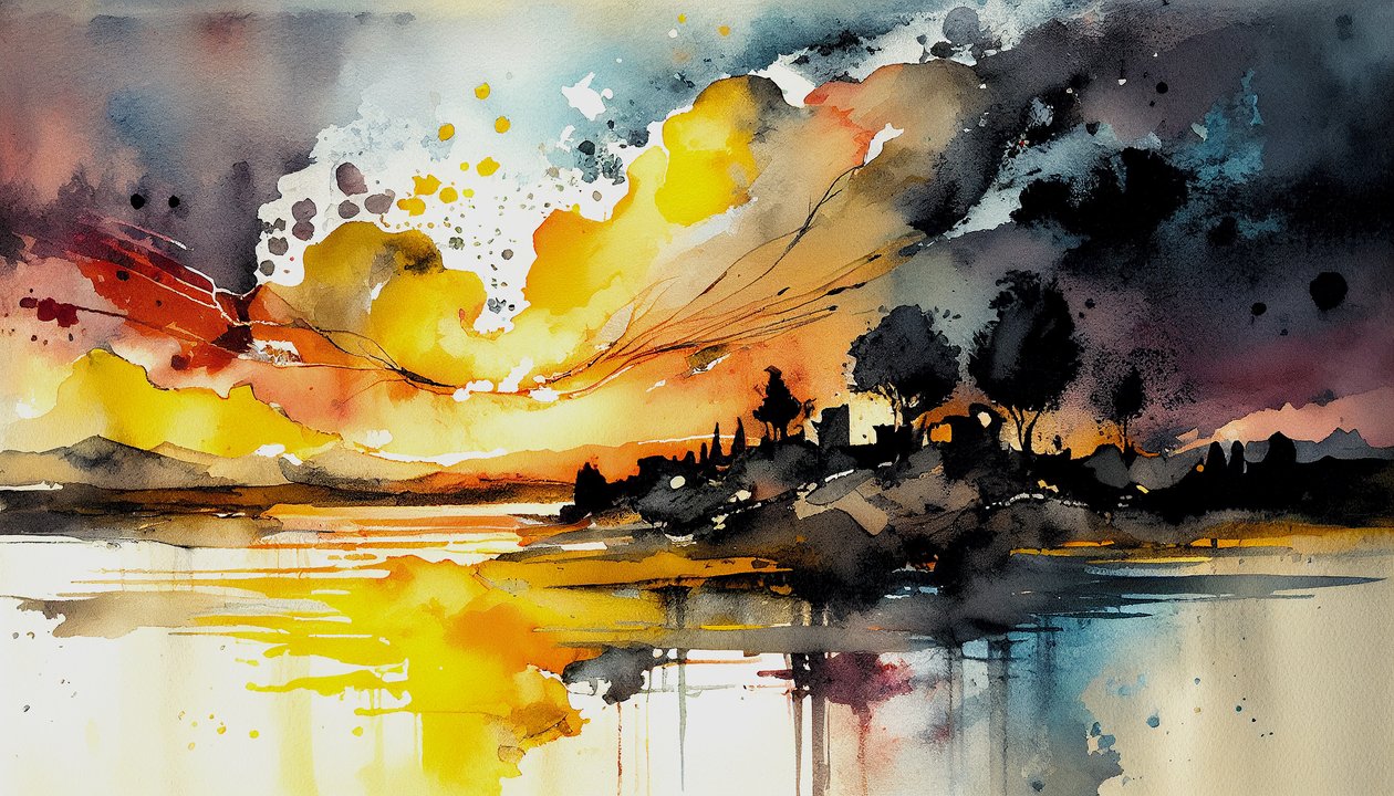 Pintura a aguarela de paisagem e natureza, arte de parede para impressão de F. Abderrahim