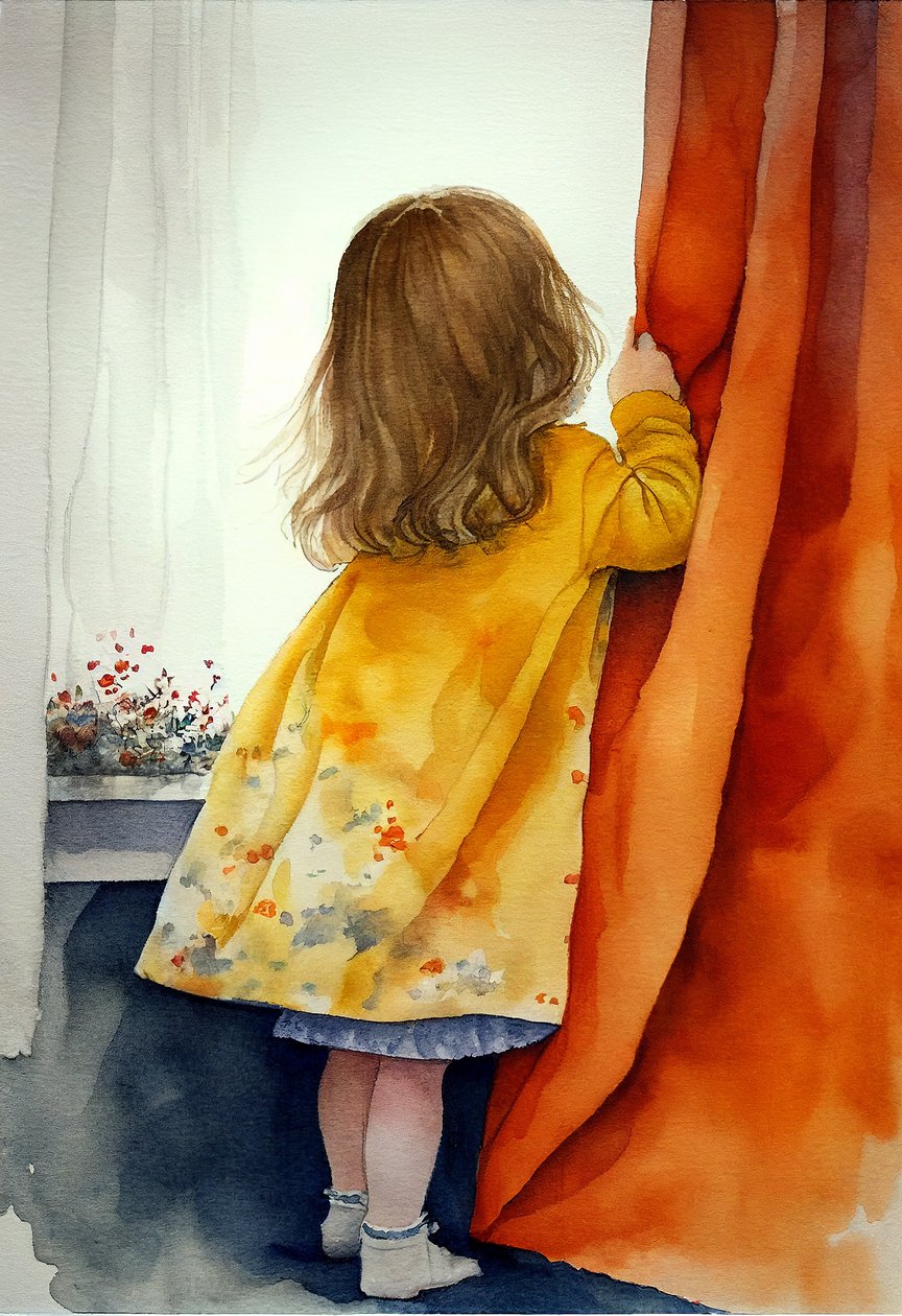 Menina a brincar às escondidas, pintura a aguarela, Quadros de parede | Impressões em tela de F. Abderrahim