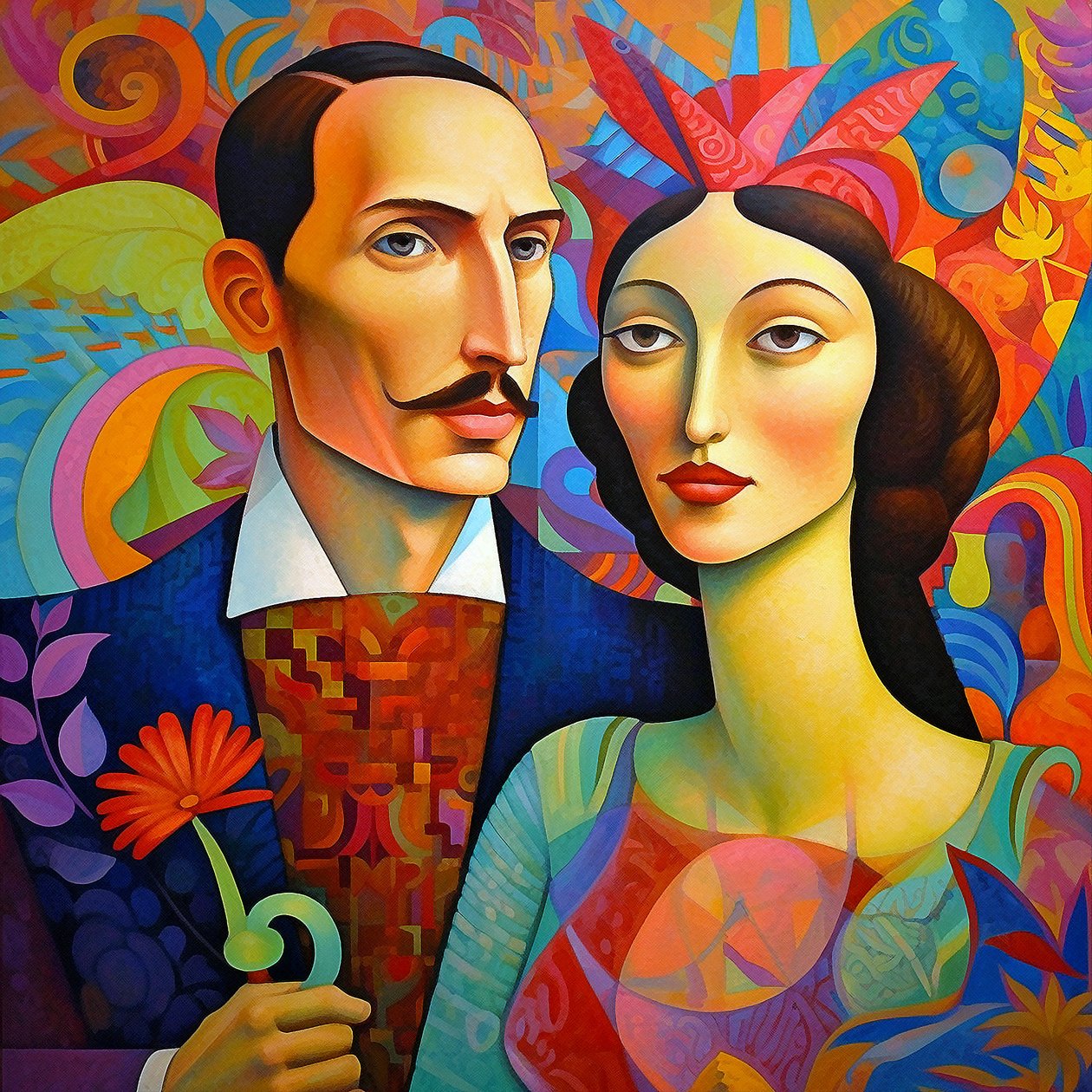 Casal de namorados numa pintura, retrato de homem e mulher, Arte de parede | Impressões em tela de F. Abderrahim
