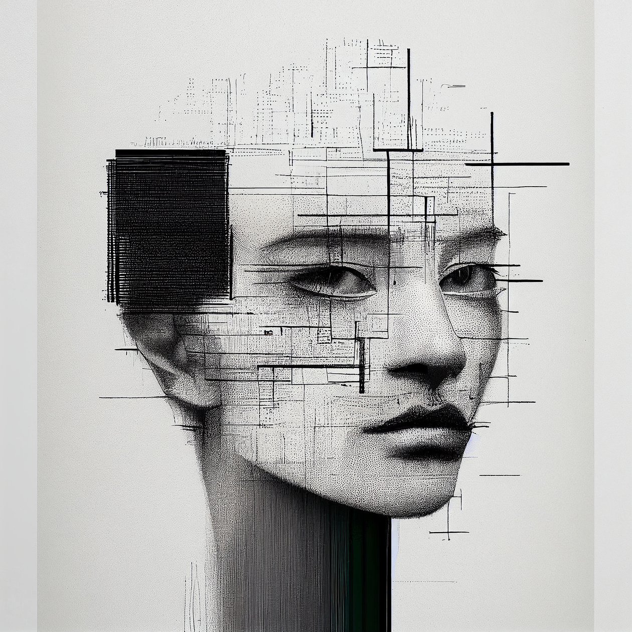 Minimalismo Desenho de rosto humano, impressões artísticas a pedido de F. Abderrahim