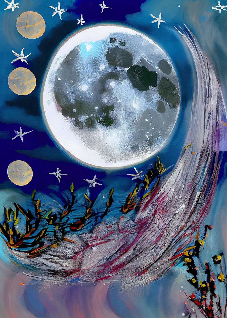  Lua à noite Pintura abstracta sobre tela, impressões de arte de parede de F. Abderrahim