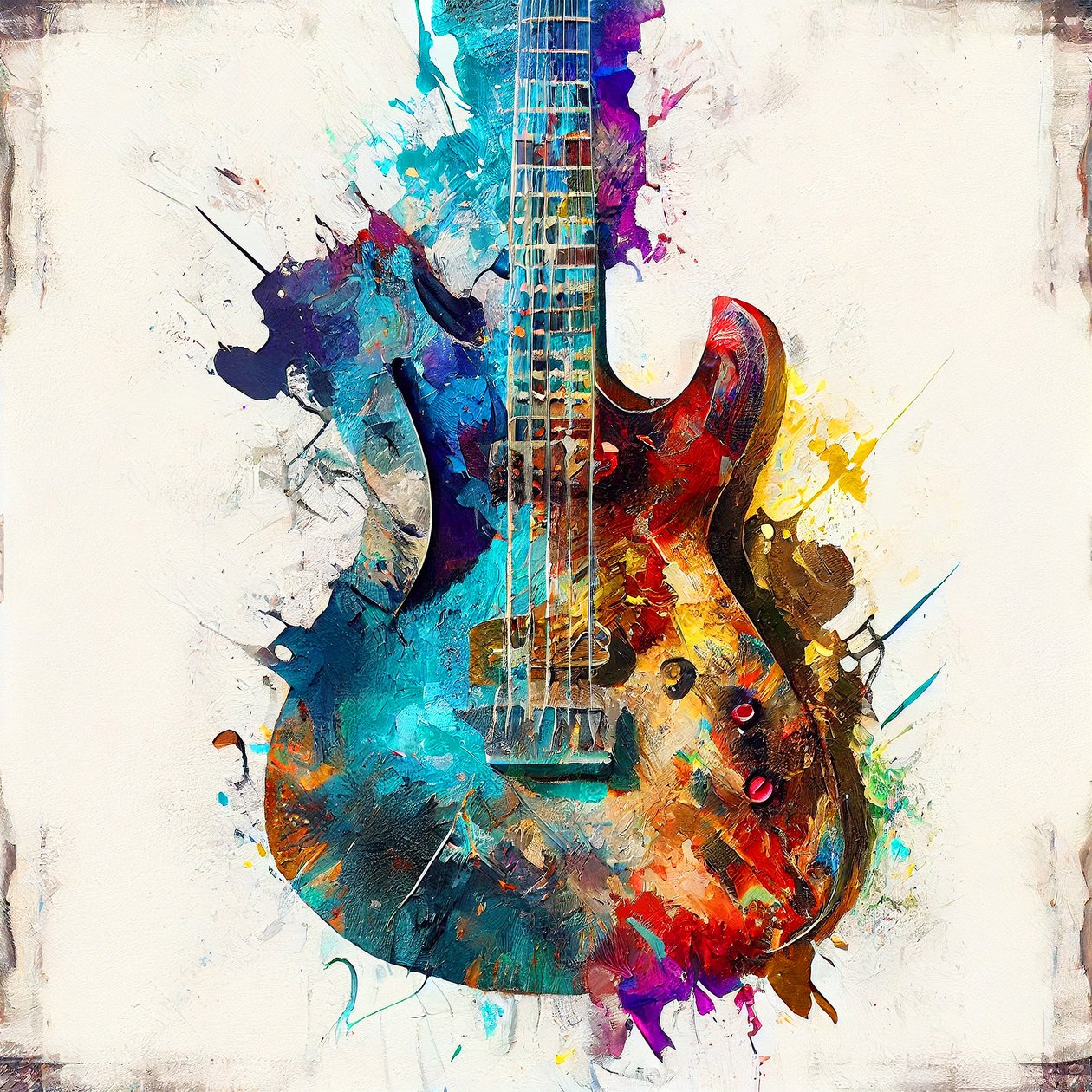 Impressões de arte musical : Pintura de guitarra eléctrica sobre tela de F. Abderrahim