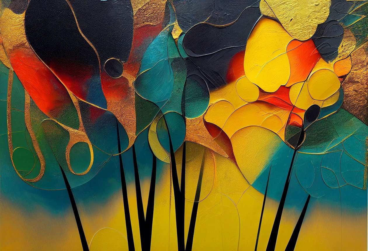 Floresta misteriosa: Árvores abstractas em cores quentes, Arte de parede | Impressões em tela de F. Abderrahim