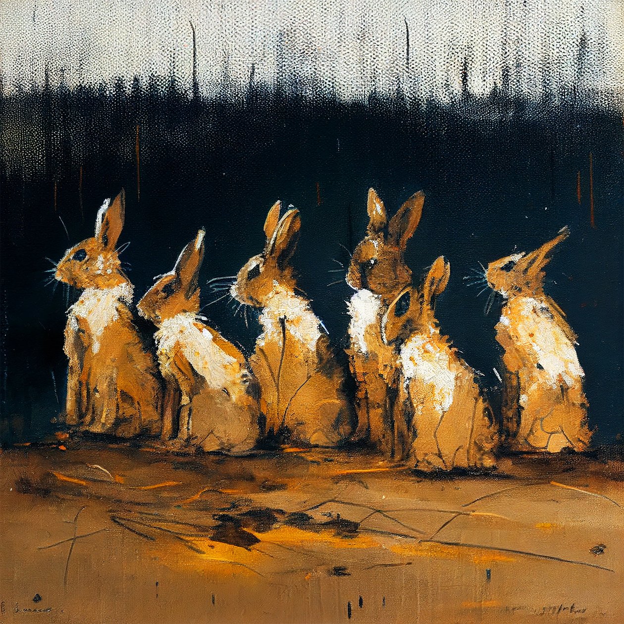 Pintura de coelhos com estilo figurativo, impressões de arte de parede de F. Abderrahim