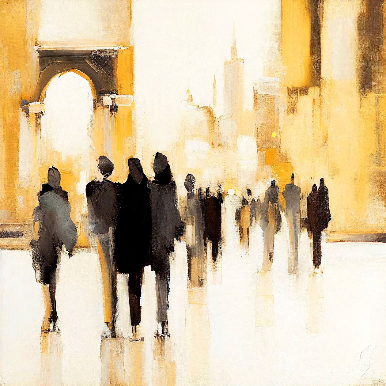 Vida urbana: Pintura de silhueta impressionista abstracta de F. Abderrahim