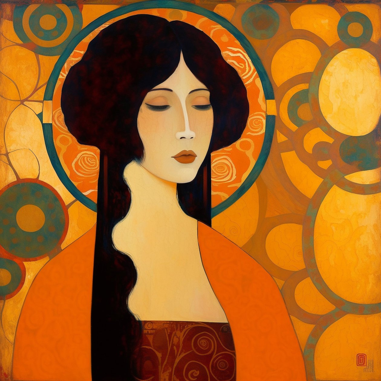 Retrato de rosto de uma jovem japonesa com os olhos fechados, impressões em tela de F. Abderrahim