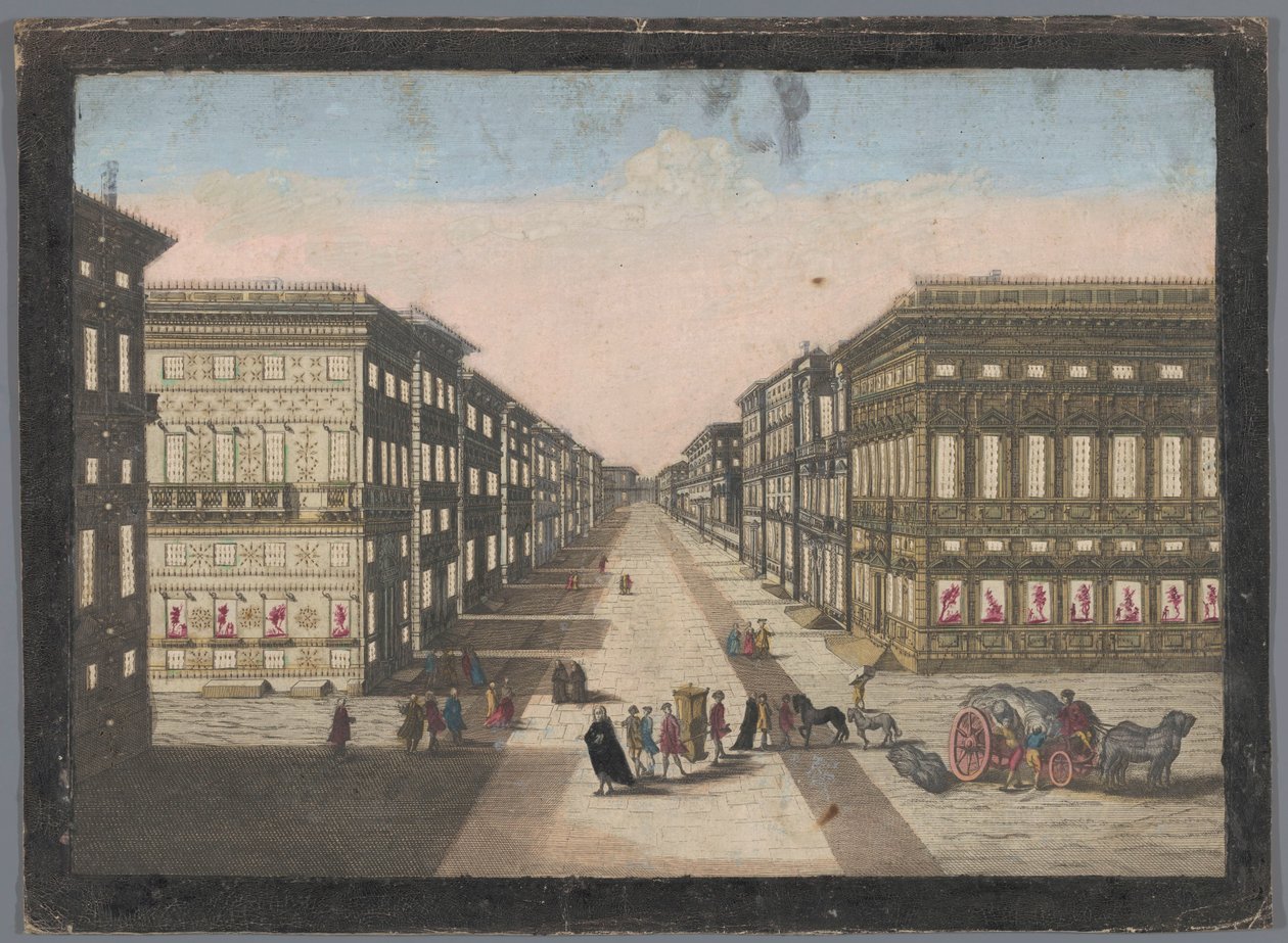 Gezicht op de Strada Nuova te Genua Vista da Strada Nuova de familie Remondini (attributed to)