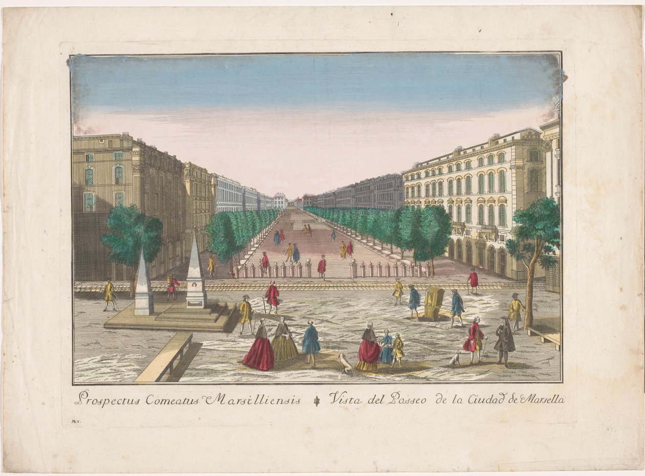Vista de um passeio em Marselha Vista del paseo de la ciudad de Marsella (título no objeto) de familie Remondini (attributed to)