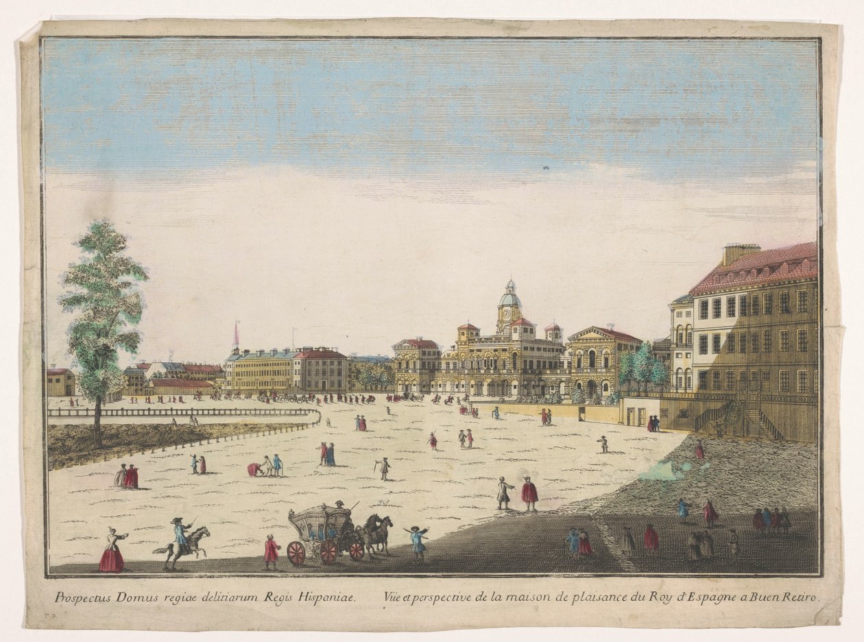 Gezicht op het Palacio del Buen Retiro te Madrid
Vista e perspectiva da casa de prazer do Rei de Espanha em Buen Retiro (título sobre o objecto) de familie Remondini (attributed to)