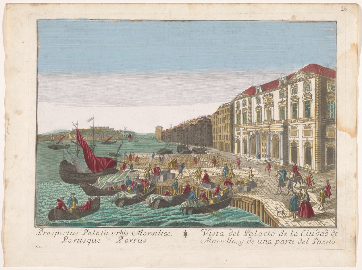 Vista da Câmara Municipal e do porto de Marselha
Vista do Palácio da Cidade de Marselha, e parte do porto (título sobre o objecto) de familie Remondini (attributed to)