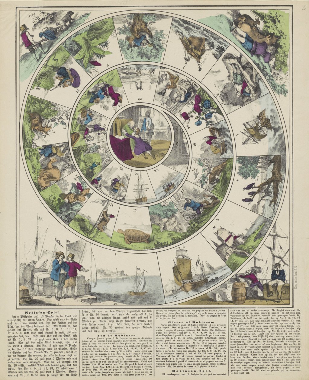 Robinson-Spiel / Jeu de Robinson / Giuoco al Robinson / Robinson-spel (título no objeto) de firma Joseph Scholz