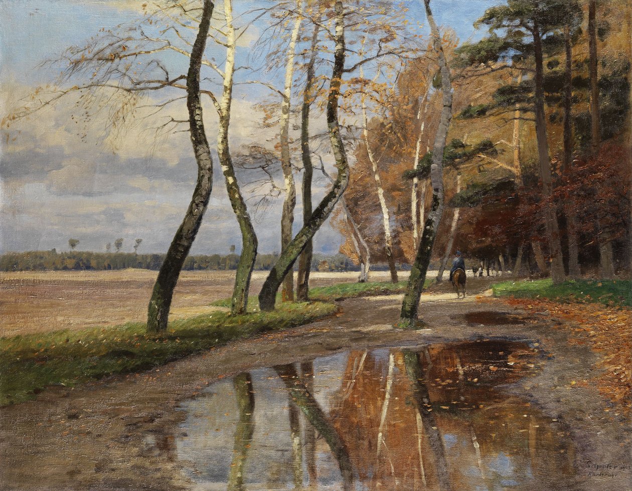 Cavaleiros sob árvores de outono de genannt Winter Schroeter Wilhelm Schroeter