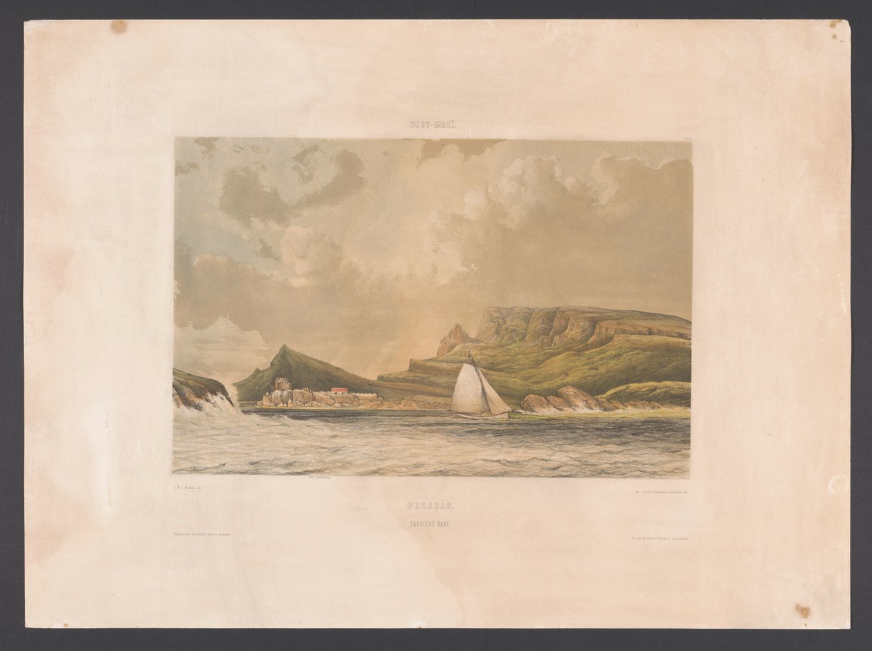 Baía de Caracas Curaçao. Baía de Caracas (título no objeto) Índias Ocidentais (título da série no objeto) Vistas das Índias Ocidentais da Holanda (título da série) de jonkheer Jacob Eduard van Heemskerck
