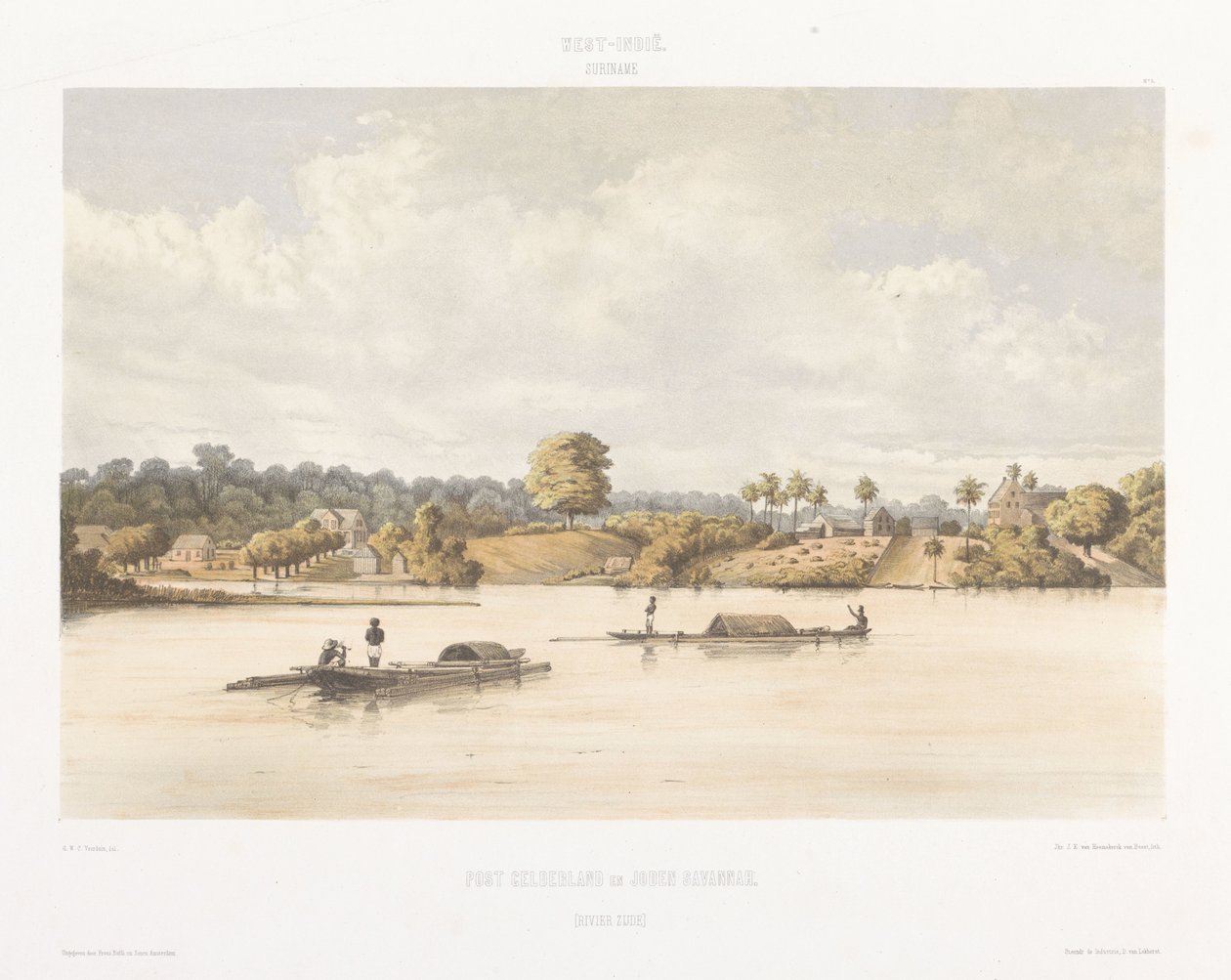 Vista de Post Gelderland e savana de judeus Vistas das Índias Ocidentais da Holanda (título da série) de jonkheer Jacob Eduard van Heemskerck