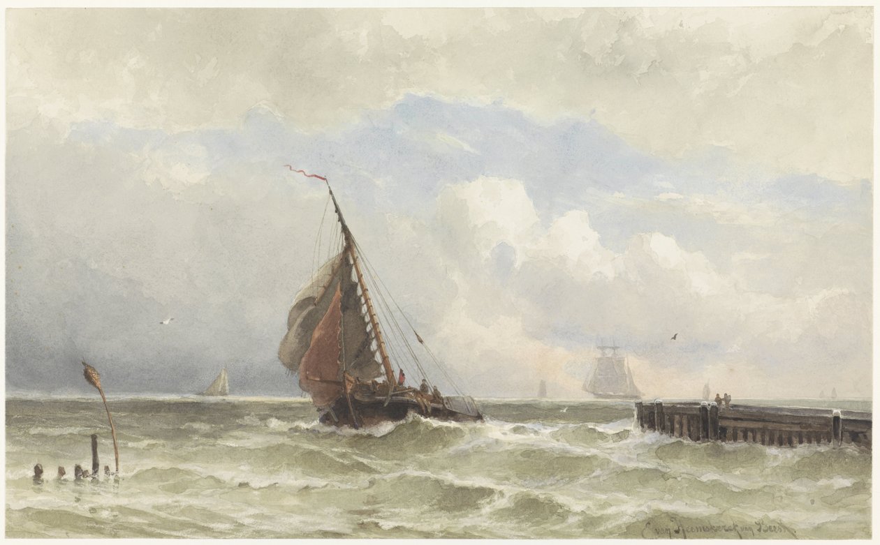 Porto de Vlissingen, com veleiro de entrada de jonkheer Jacob Eduard van Heemskerck