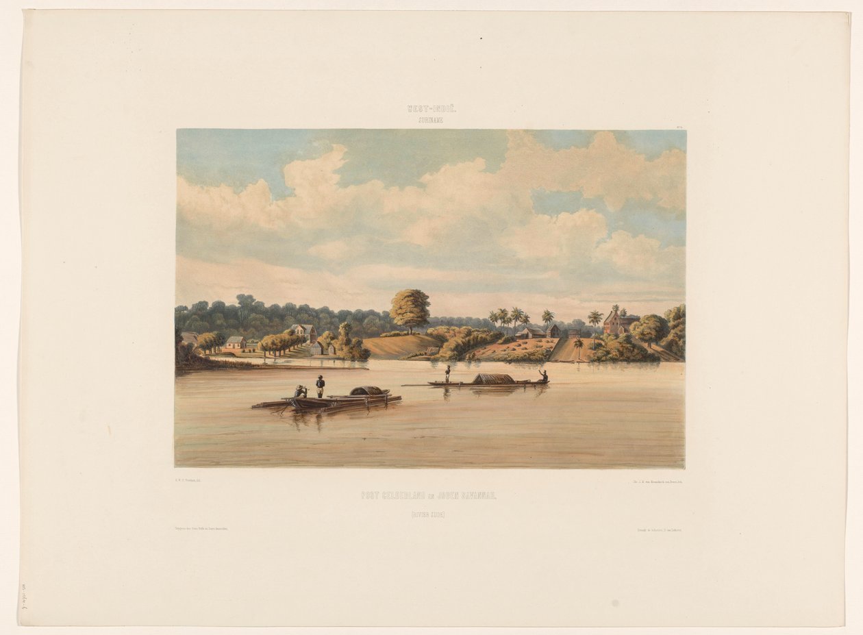 Post Gelderland e Joden Savannah (lado do rio) (título no objeto) de jonkheer Jacob Eduard van Heemskerck
