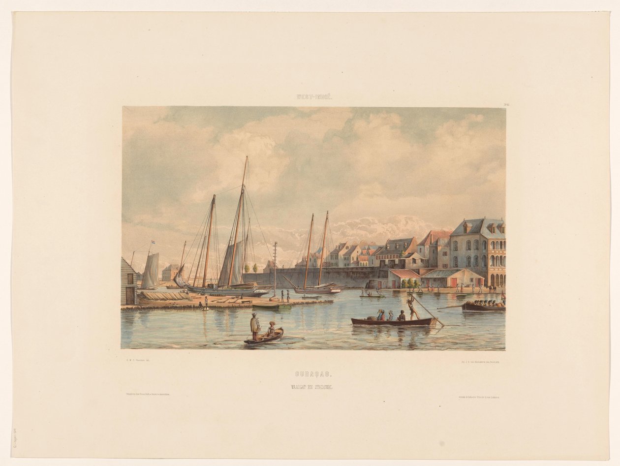 Waaigat e muralha da cidade de Willemstad Curaçao. Waaigat e muralha da cidade (título no objeto) de jonkheer Jacob Eduard van Heemskerck