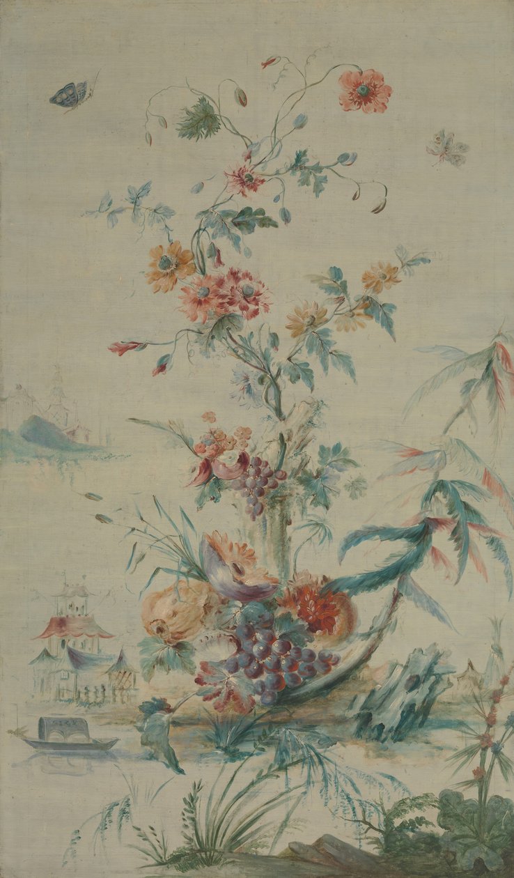 Flores e Chinoiserie, século XVIII. de late 18th century . French Painter