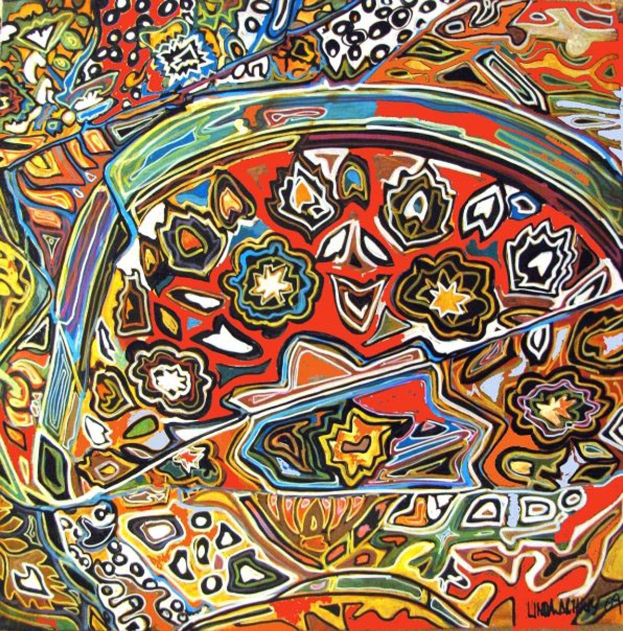 Pormenor da obra Egyptian wprl, 2016 (mista, acrílico, tinta, óleo) de linda arthurs