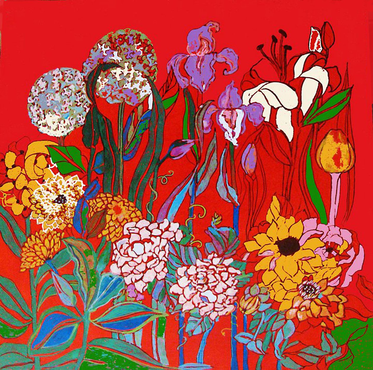 Flores no jardim de Adiana, 2016 (misto, acrílico, tinta, óleo) de linda arthurs