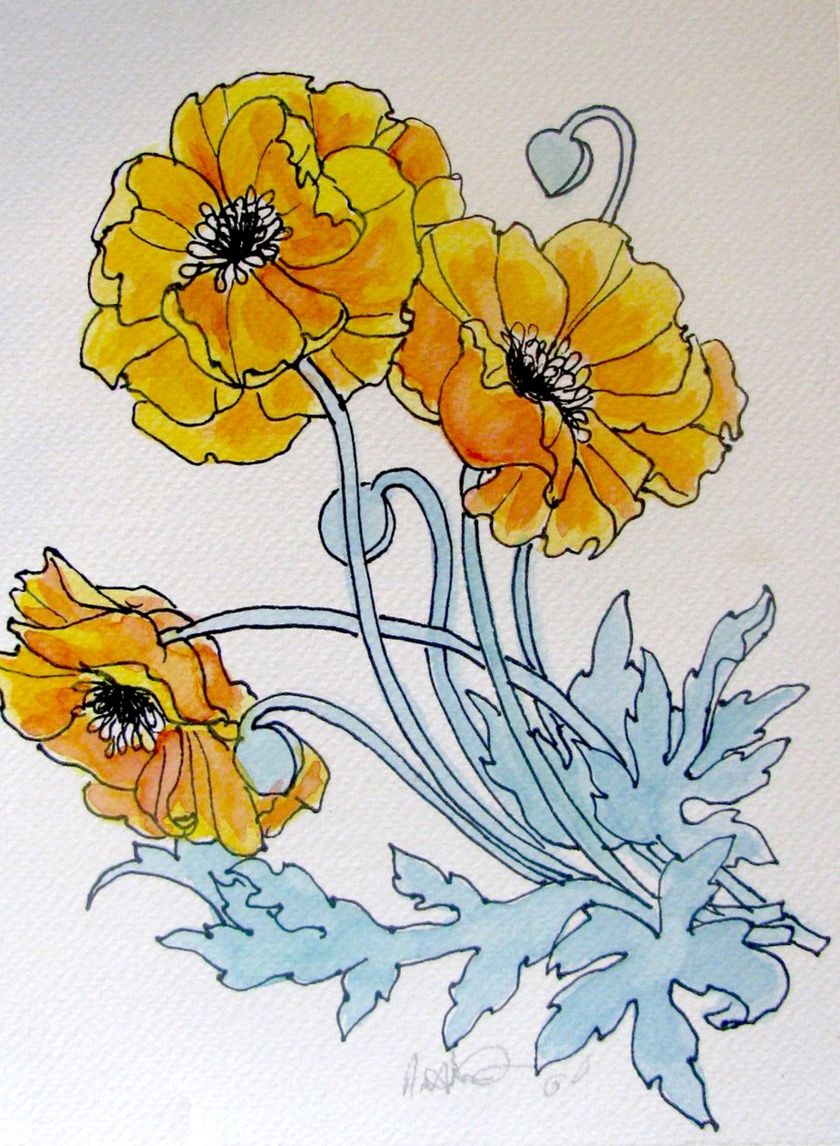 POPPIES, 2015 (aguarela, tinta) de linda arthurs