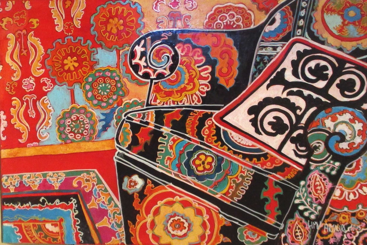Suzani Decor, 2016 (misto, acrílico, tinta, óleo) de linda arthurs