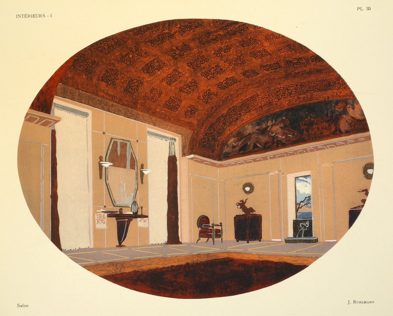 Salão de beleza, ilustração de &39;Interieurs&39; por Leon Moussinac, pub. Albert Levy, 1924-26 de Jacques Emile Ruhlmann