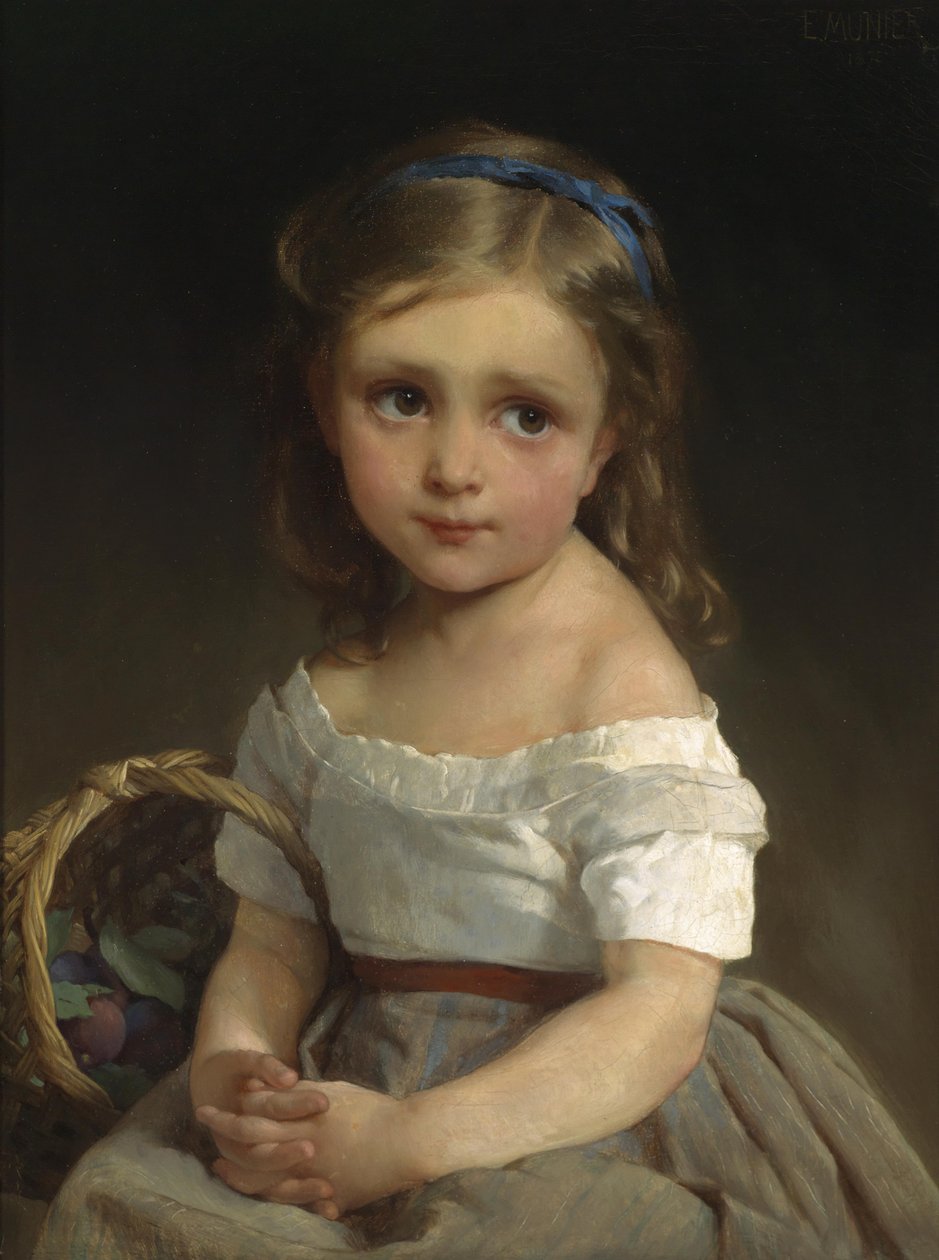 Menina, com, cesta, de, ameixas de Emile Munier