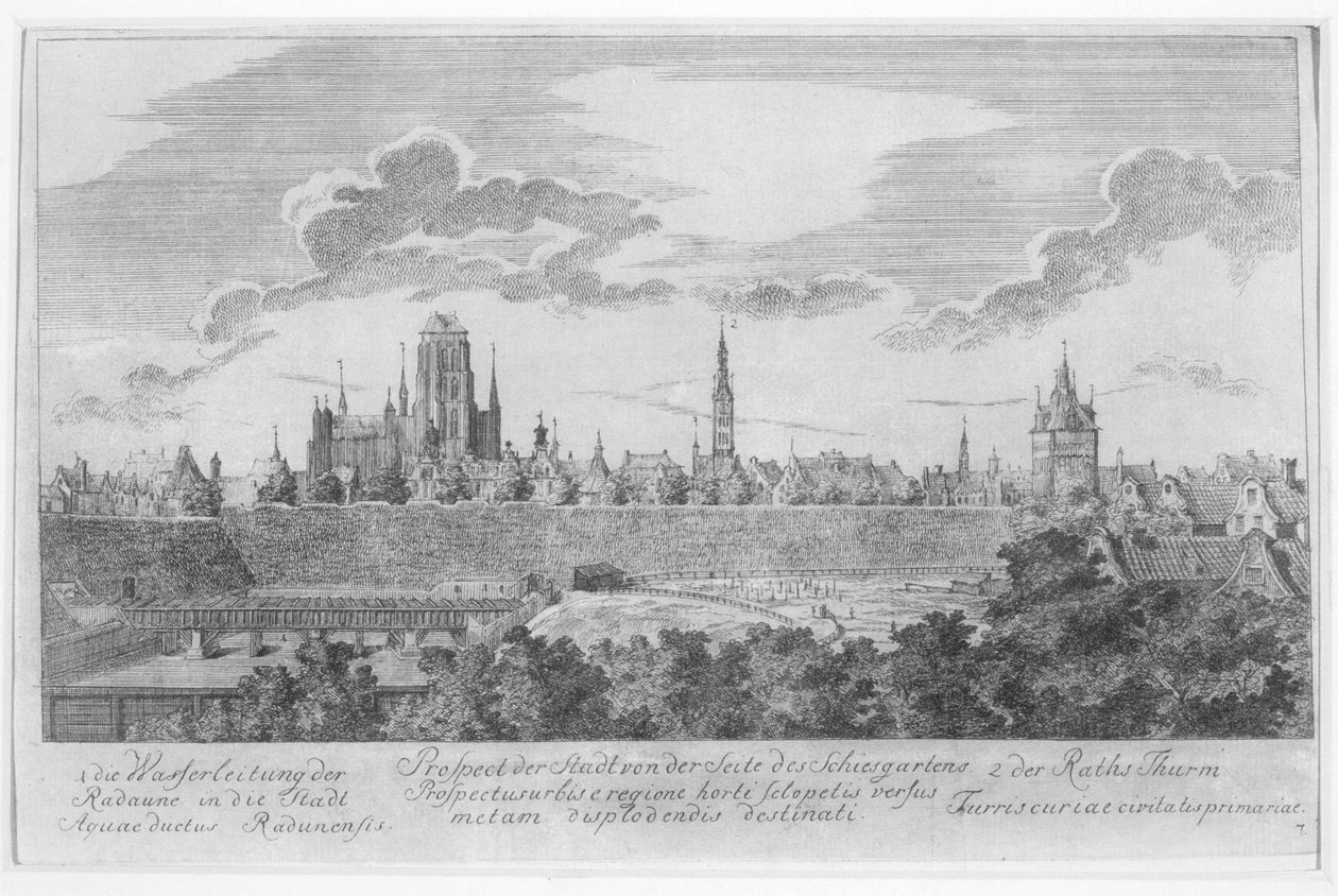 Vista de Gdansk das muralhas, de &39;Cinquenta vistas de Gdansk&39;, gravada por Matthaeus Deisch (1724-1789) 1761-65 de Friedrich Anton Lohrmann or Lormann
