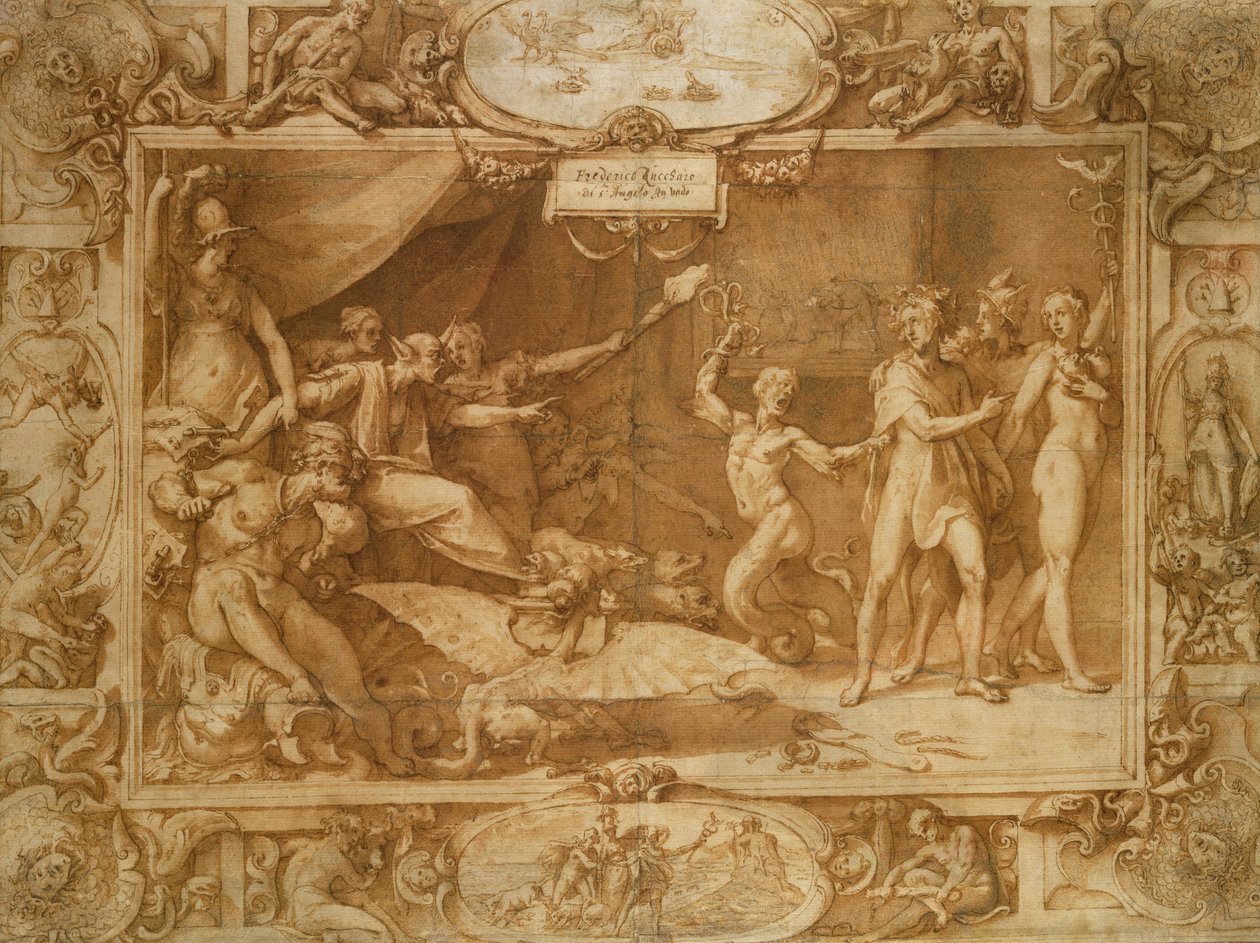 A Calumny de Apelles, 1572 (caneta e tinta marrom e papel) de Federico Zuccari or Zuccaro