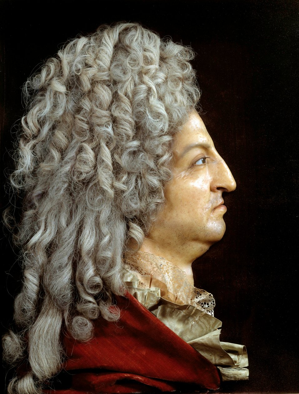 Retrato do Rei Luís XIV (1638-1715). Cera e tecido por Antoine Benoist du Cercle (1632-1717). Por volta de 1705. Sol 0,52x0,42 m Versailles, musee du chateau de or Benoit du Cercle Antoine Benoist