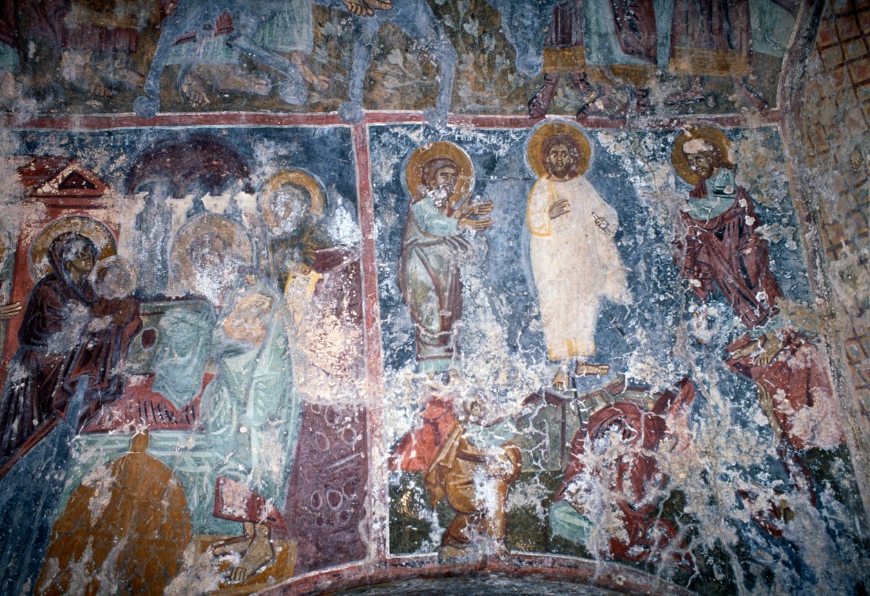 Cristo e Santos, fresco na igreja bizantina de Sotiras Christos, Vlithias, Creta, Grécia (foto) de Theodore Charles Ange Coquelin