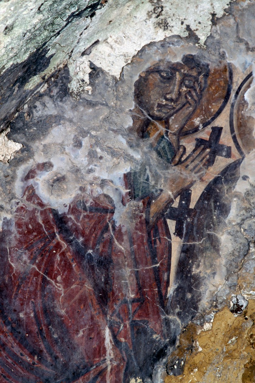 Figura de santo com cruzes, fresco na igreja bizantina em Prodromi, Creta, Grécia (foto) de Theodore Charles Ange Coquelin