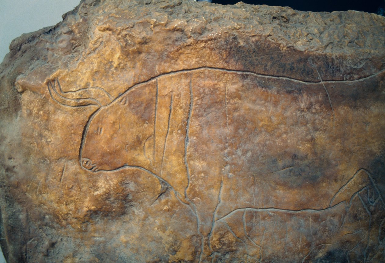 Graffito a representar touro. Antiga civilização grega, Magna Graecia de Theodore Charles Ange Coquelin