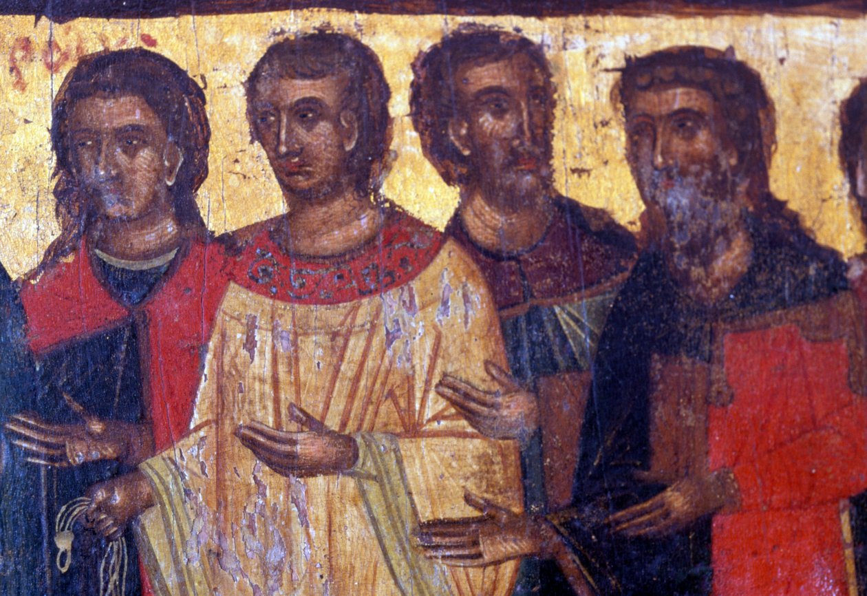 Figuras masculinas, painel de madeira na igreja bizantina de Palea Roumata, Creta, Grécia (foto) de Theodore Charles Ange Coquelin