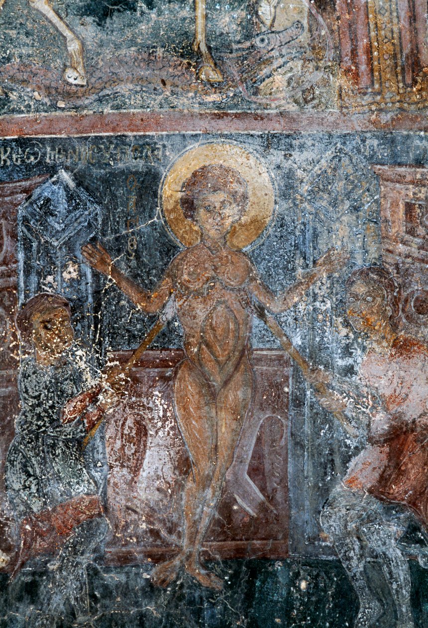 Martírio de Cristo, afresco na igreja bizantina de São Jorge, Komitades, Creta, Grécia (foto) de Theodore Charles Ange Coquelin