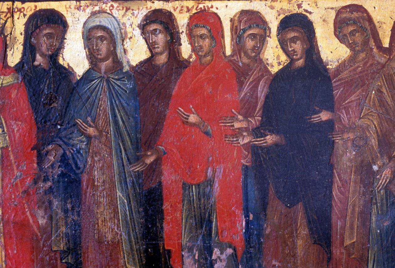 Mulheres piedosas, painel de madeira na igreja bizantina de Palea Roumata, Creta, Grécia (foto) de Theodore Charles Ange Coquelin