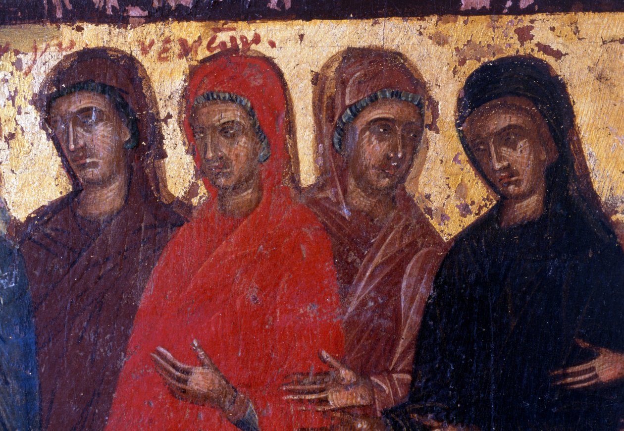 Mulheres piedosas, painel de madeira na igreja bizantina de Palea Roumata, Creta, Grécia (foto) de Theodore Charles Ange Coquelin