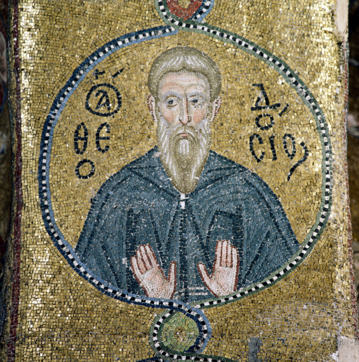 Santo, mosaico em katholikon (igreja principal) do mosteiro de Nea Moni (Lista do Património Mundial da Unesco) de Theodore Charles Ange Coquelin