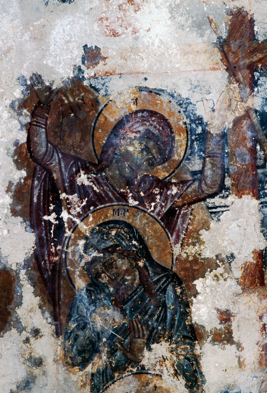 Santos, afresco danificado na igreja bizantina de Agios Constantinos e Agia Eleni, Voukolies, Creta, Grécia (foto) de Theodore Charles Ange Coquelin