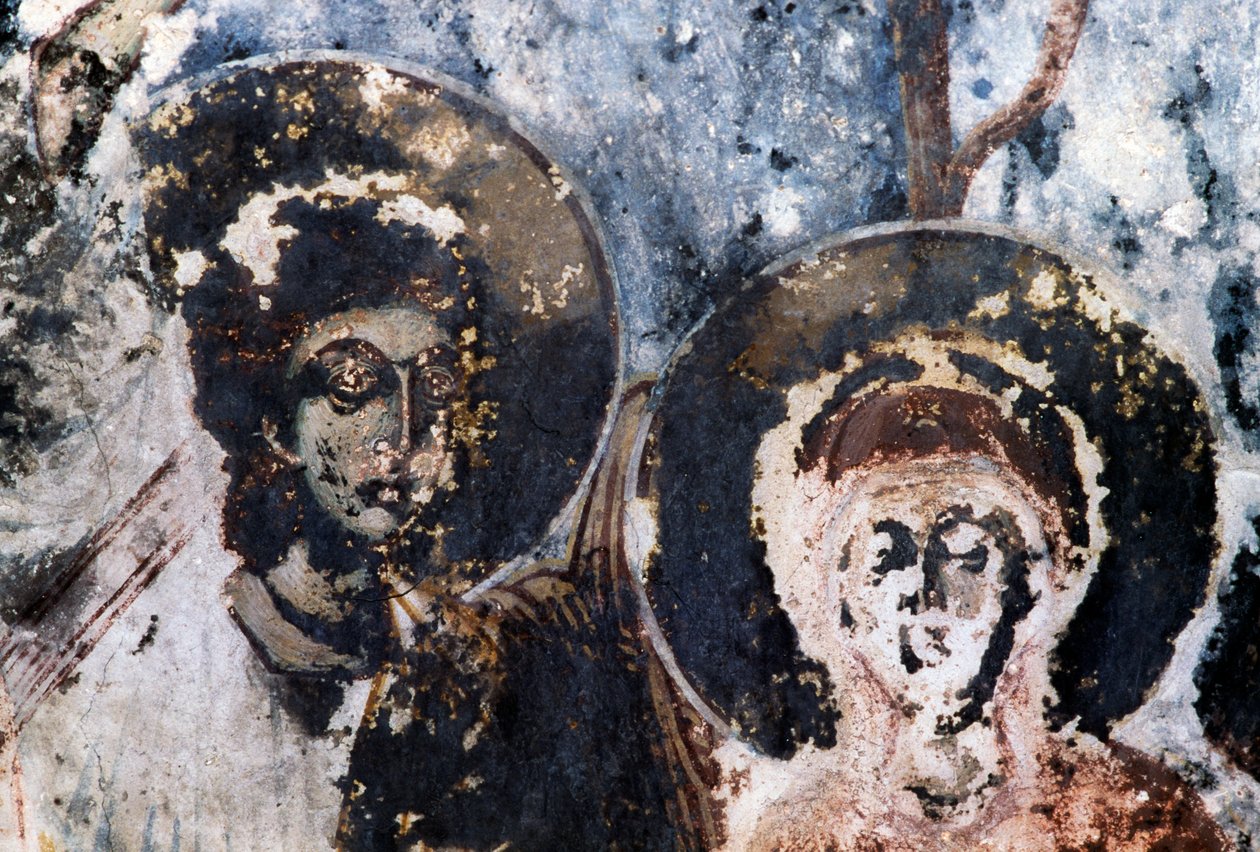 Santos, afresco danificado na igreja de Agios Vasileios, Vavouledo, Creta, Grécia (foto) de Theodore Charles Ange Coquelin